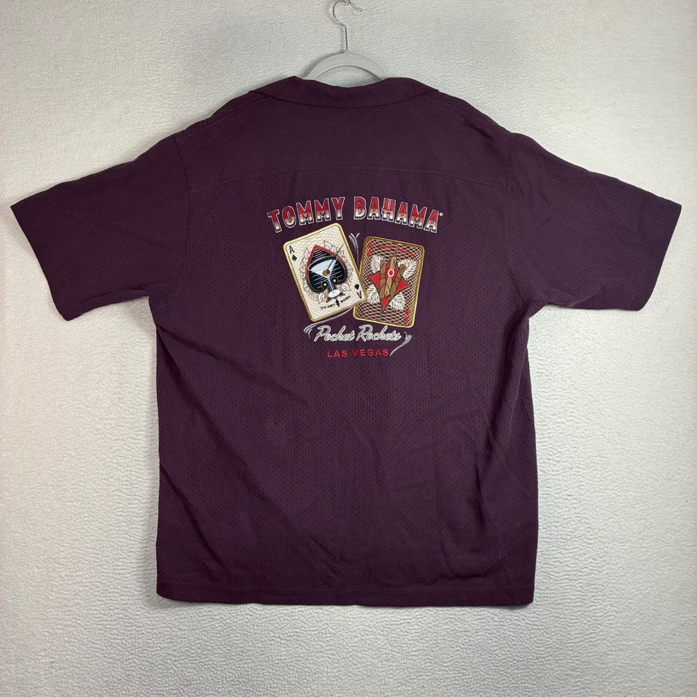 Tommy Bahama Pocket Rockets Las Vegas Silk Shirt Men XL Purple Blend Casino Card